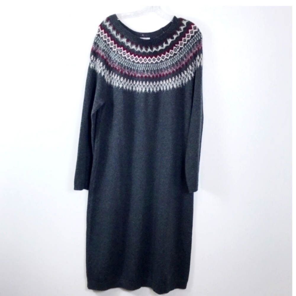 NWT J. Jill Fair Isle Grey  Knit Sweater Dress SZ LG